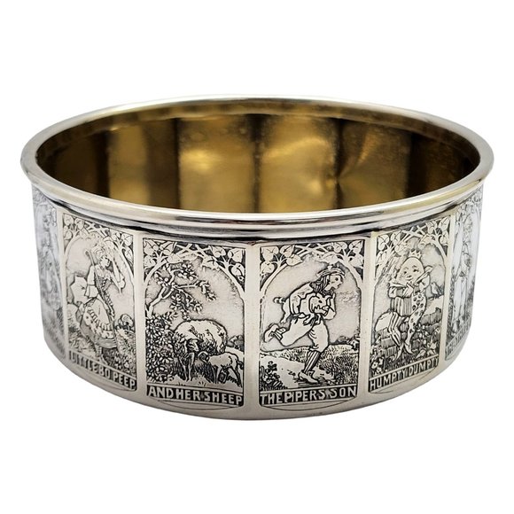 Gorham Silver Gold Wash Interior Nursery Rhyme Child's Bowl w/ Engraving #14018 - Picture 6 of 11